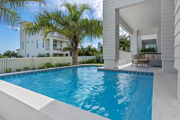 The Palm 30a Opulent 7bdrm home Steps from the Beach. Golf cart, heated pool.